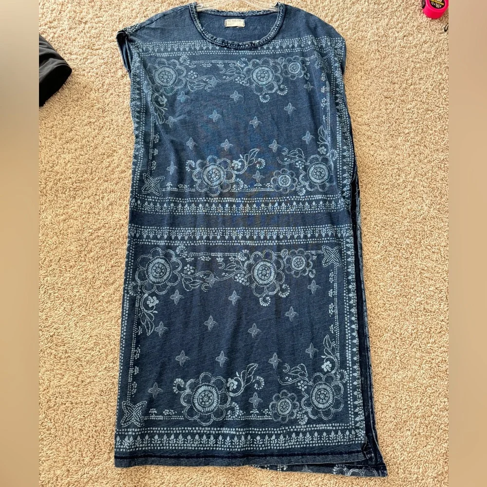Free People Navy Blue Bandana Print Short Sleeve Tunic